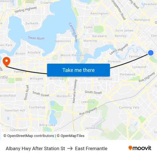 Albany Hwy After Station St to East Fremantle map