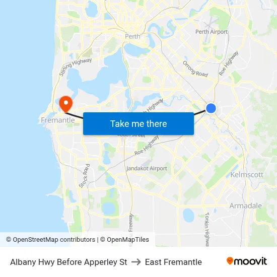 Albany Hwy Before Apperley St to East Fremantle map