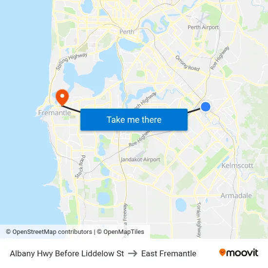 Albany Hwy Before Liddelow St to East Fremantle map