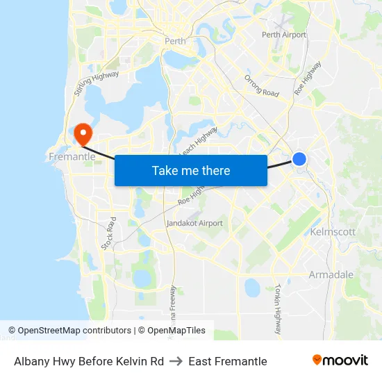 Albany Hwy Before Kelvin Rd to East Fremantle map