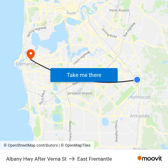 Albany Hwy After Verna St to East Fremantle map