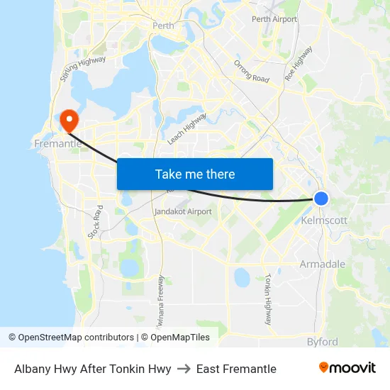Albany Hwy After Tonkin Hwy to East Fremantle map