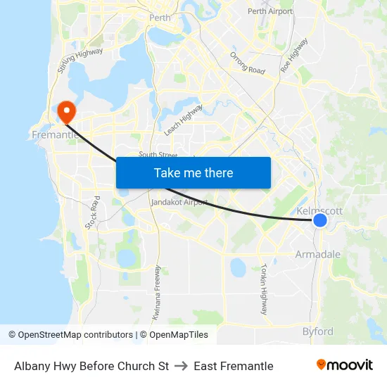 Albany Hwy Before Church St to East Fremantle map