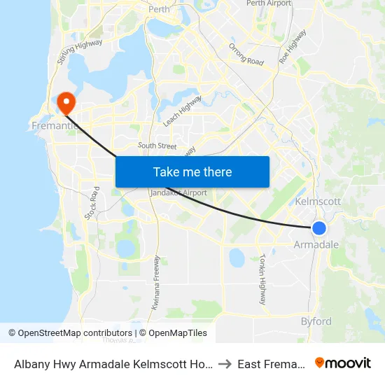 Albany Hwy Armadale Kelmscott Hospital to East Fremantle map