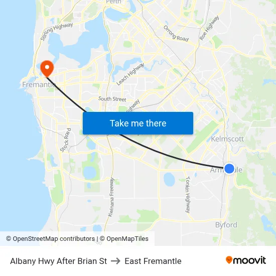Albany Hwy After Brian St to East Fremantle map