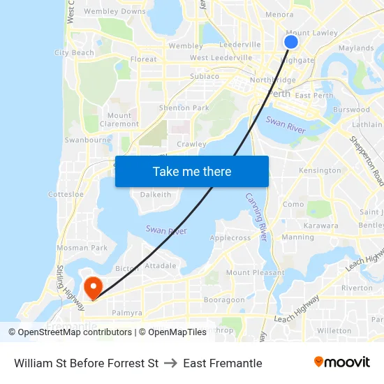 William St Before Forrest St to East Fremantle map
