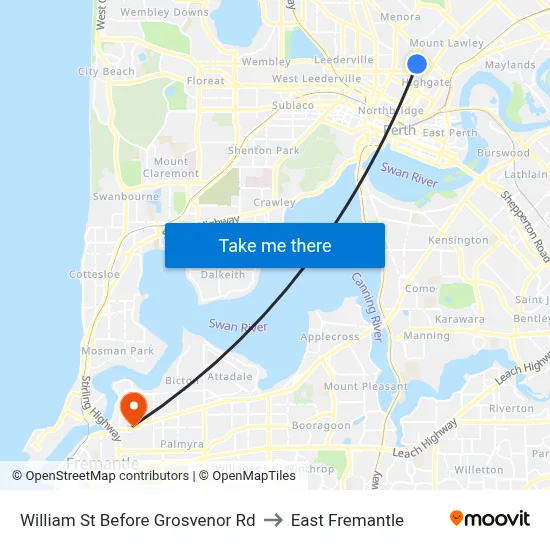 William St Before Grosvenor Rd to East Fremantle map