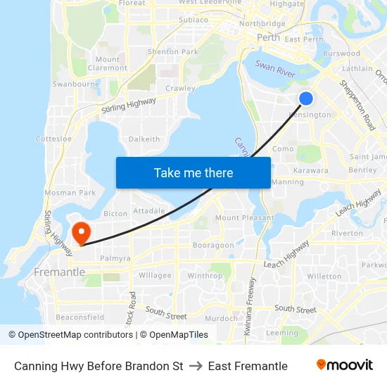 Canning Hwy Before Brandon St to East Fremantle map
