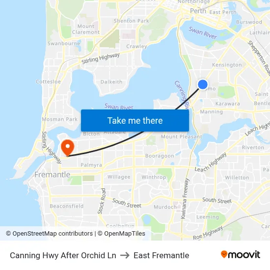 Canning Hwy After Orchid Ln to East Fremantle map