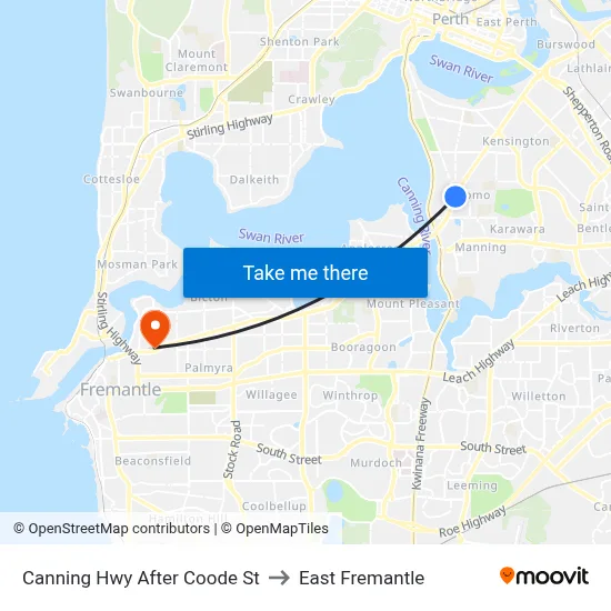 Canning Hwy After Coode St to East Fremantle map