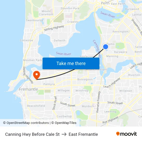 Canning Hwy Before Cale St to East Fremantle map