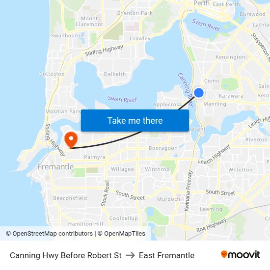 Canning Hwy Before Robert St to East Fremantle map