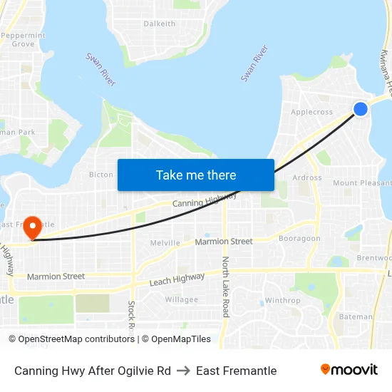 Canning Hwy After Ogilvie Rd to East Fremantle map