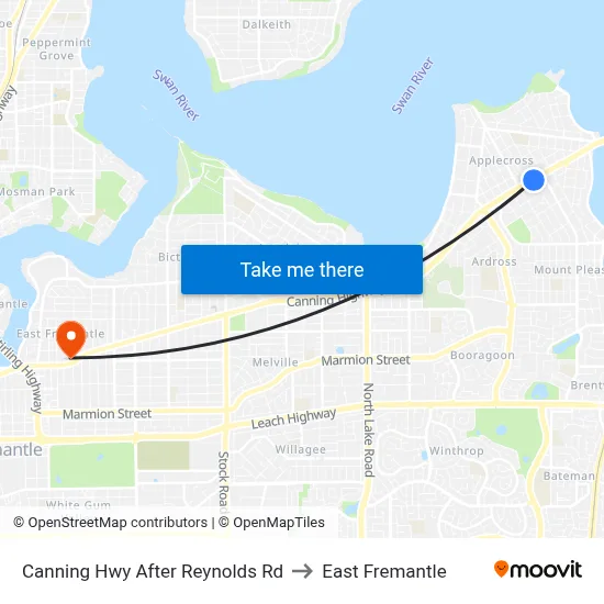 Canning Hwy After Reynolds Rd to East Fremantle map