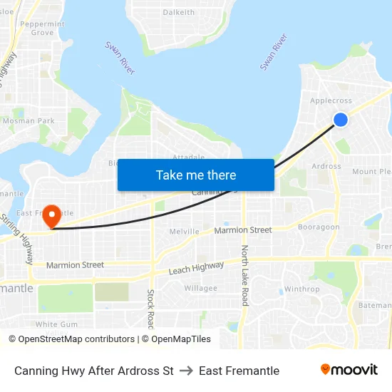 Canning Hwy After Ardross St to East Fremantle map