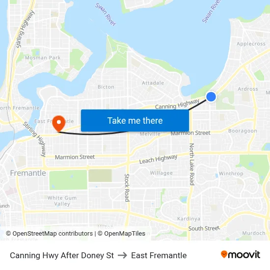 Canning Hwy After Doney St to East Fremantle map