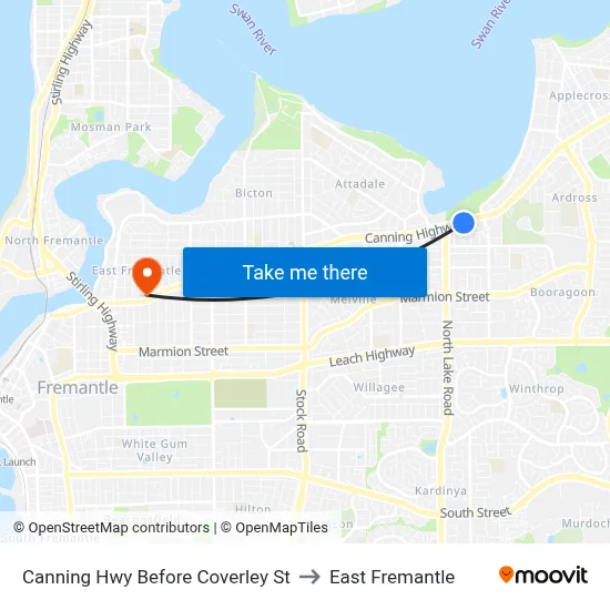 Canning Hwy Before Coverley St to East Fremantle map