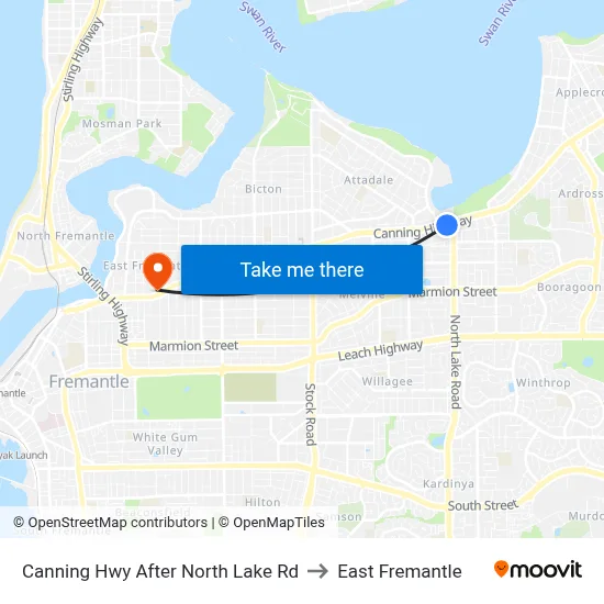 Canning Hwy After North Lake Rd to East Fremantle map