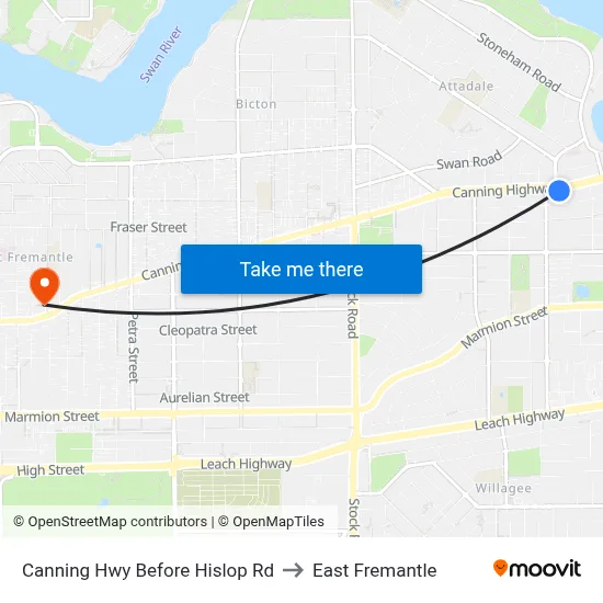 Canning Hwy Before Hislop Rd to East Fremantle map