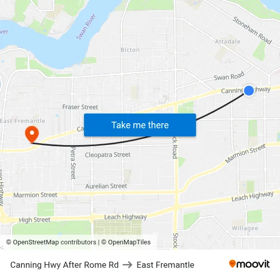 Canning Hwy After Rome Rd to East Fremantle map