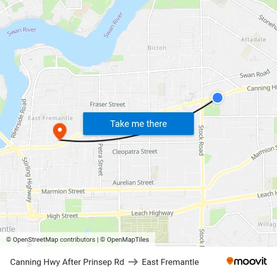 Canning Hwy After Prinsep Rd to East Fremantle map