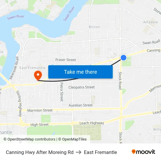 Canning Hwy After Moreing Rd to East Fremantle map