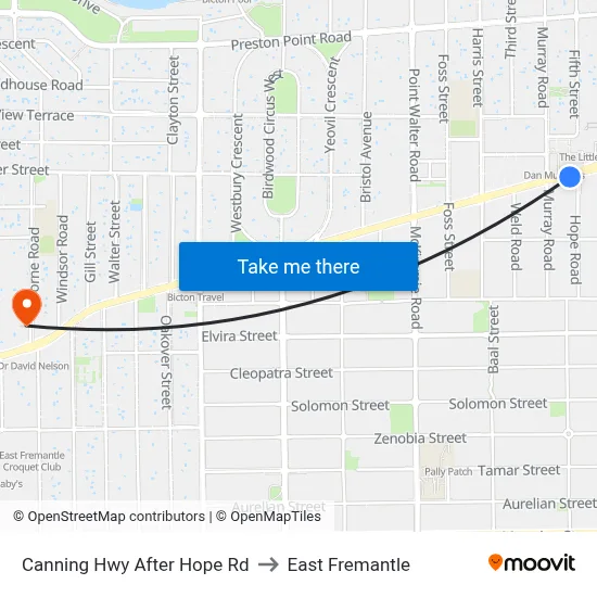 Canning Hwy After Hope Rd to East Fremantle map