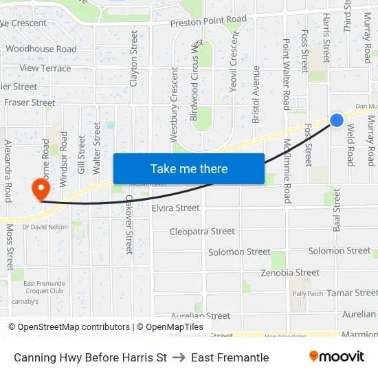 Canning Hwy Before Harris St to East Fremantle map