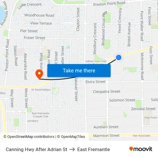 Canning Hwy After Adrian St to East Fremantle map