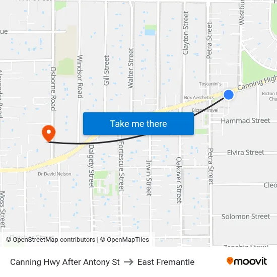 Canning Hwy After Antony St to East Fremantle map
