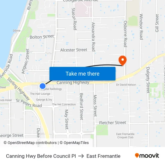 Canning Hwy Before Council Pl to East Fremantle map