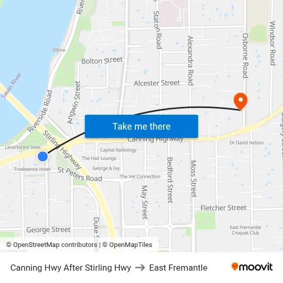Canning Hwy After Stirling Hwy to East Fremantle map
