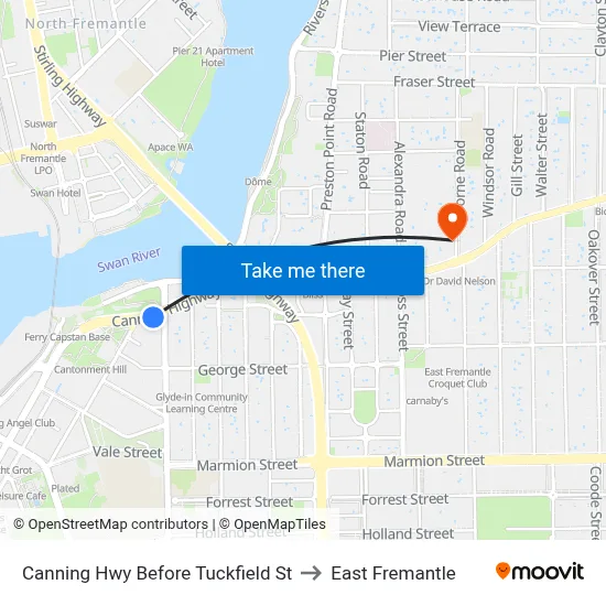 Canning Hwy Before Tuckfield St to East Fremantle map