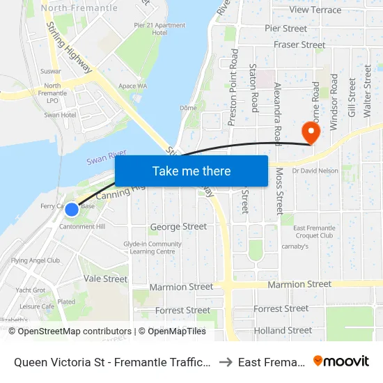 Queen Victoria St - Fremantle Traffic Bridge to East Fremantle map