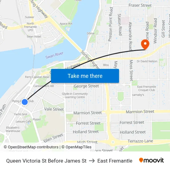 Queen Victoria St Before James St to East Fremantle map