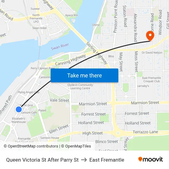 Queen Victoria St After Parry St to East Fremantle map