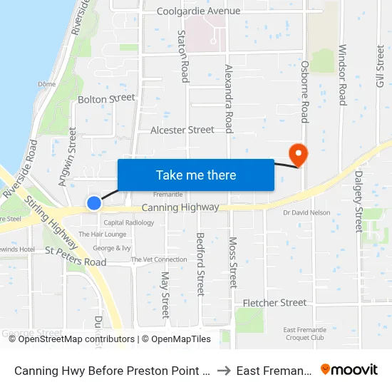 Canning Hwy Before Preston Point Rd to East Fremantle map