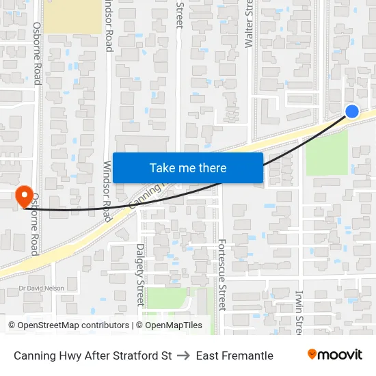 Canning Hwy After Stratford St to East Fremantle map