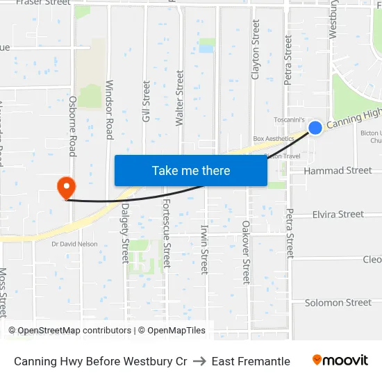 Canning Hwy Before Westbury Cr to East Fremantle map