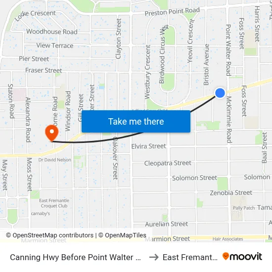 Canning Hwy Before Point Walter Rd to East Fremantle map
