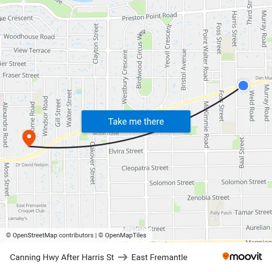 Canning Hwy After Harris St to East Fremantle map
