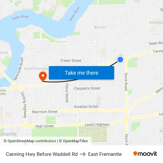 Canning Hwy Before Waddell Rd to East Fremantle map