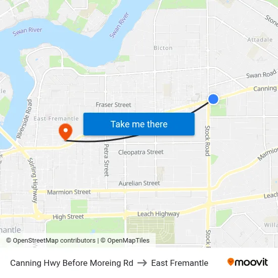 Canning Hwy Before Moreing Rd to East Fremantle map