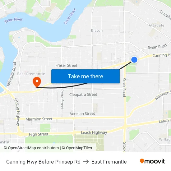 Canning Hwy Before Prinsep Rd to East Fremantle map