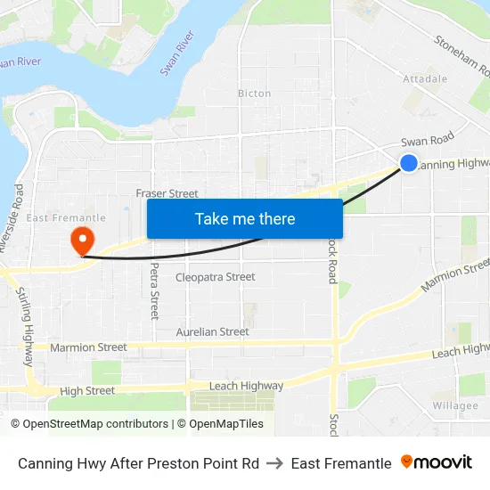 Canning Hwy After Preston Point Rd to East Fremantle map