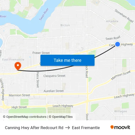 Canning Hwy After Redcourt Rd to East Fremantle map