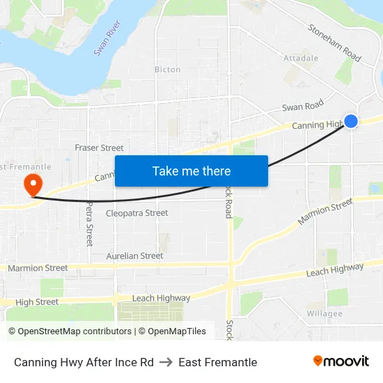Canning Hwy After Ince Rd to East Fremantle map
