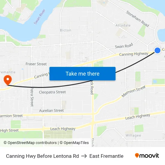 Canning Hwy Before Lentona Rd to East Fremantle map
