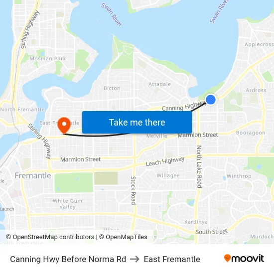 Canning Hwy Before Norma Rd to East Fremantle map