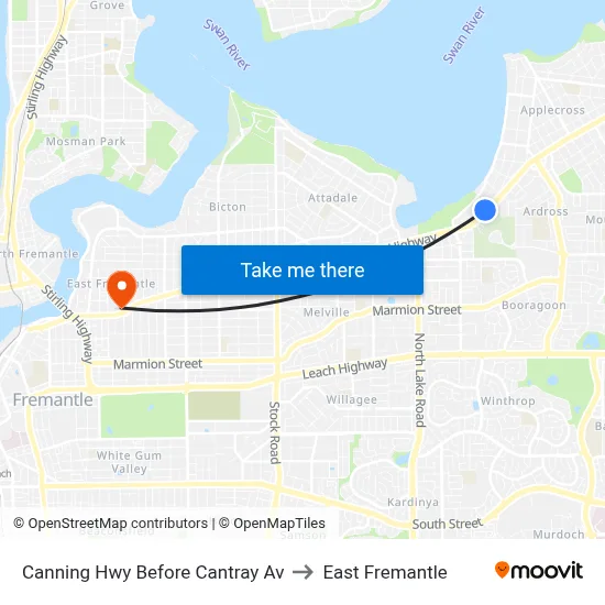 Canning Hwy Before Cantray Av to East Fremantle map